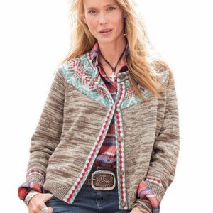 Sundance Lambswool Cashmere Cotton Fair Isle Button Cardigan Sweater Size Large